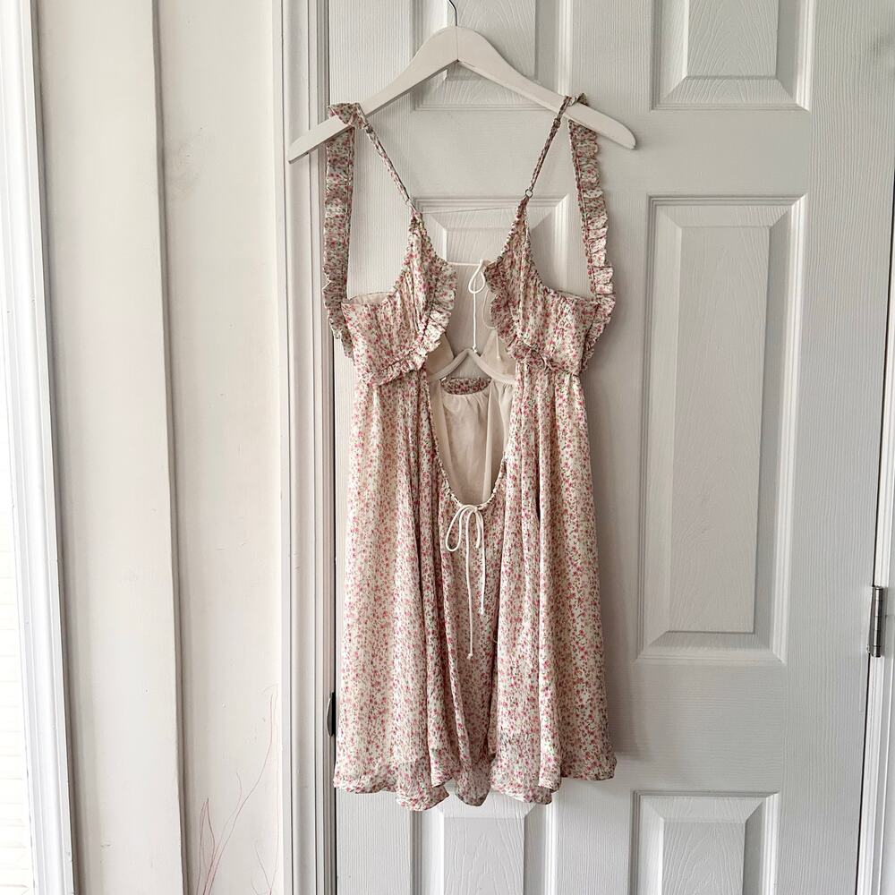 For Love & Lemons Colleen Ivory Red Floral Bustier Mini Babydoll Dress Medium - Picture 6 of 10